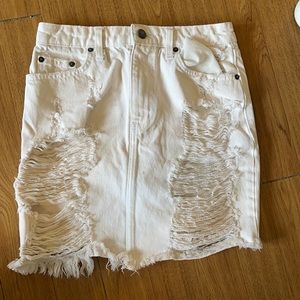 White denim distressed skirt